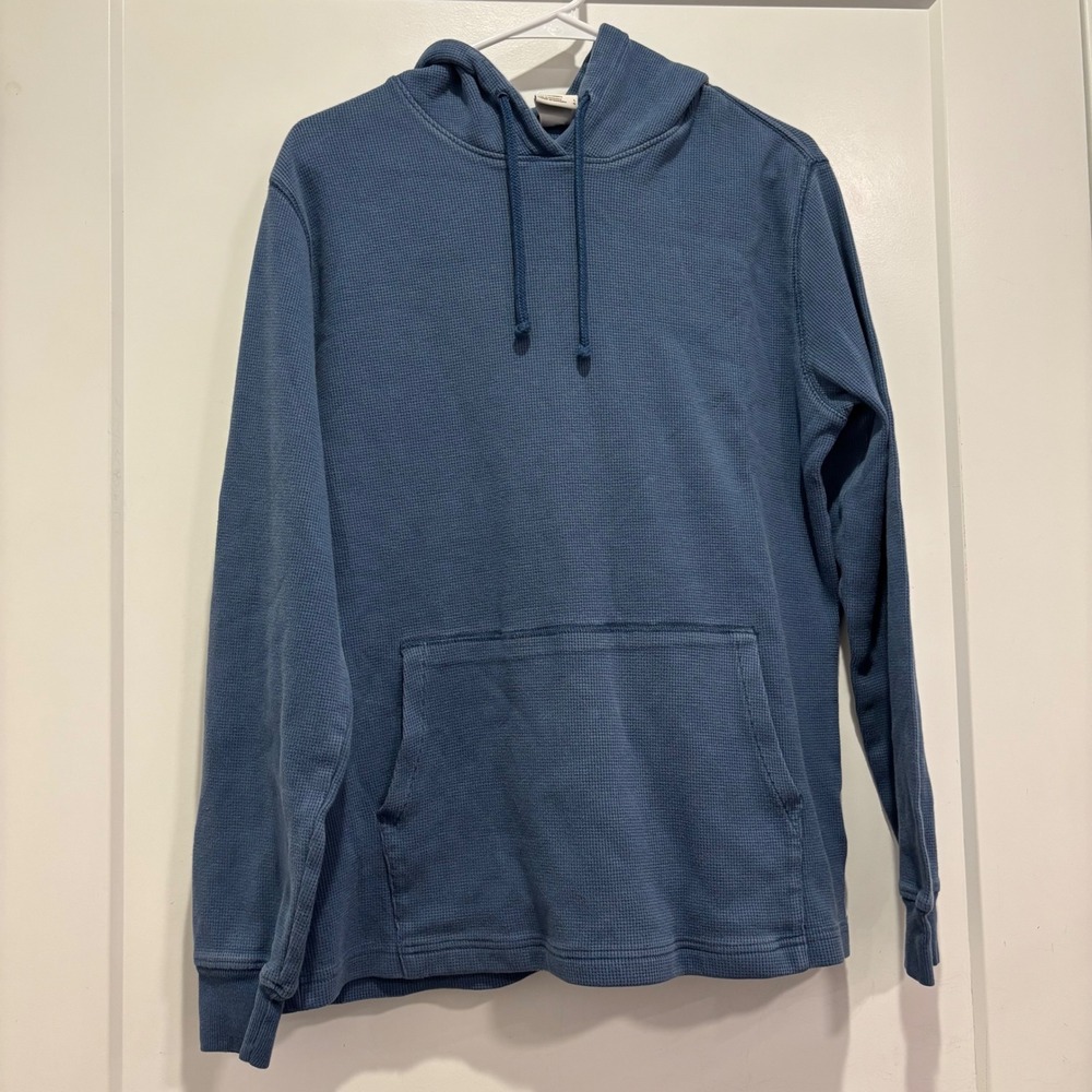 The North Face Mens Waffle Knit Thermal Hoodie Blue Pullover Large L